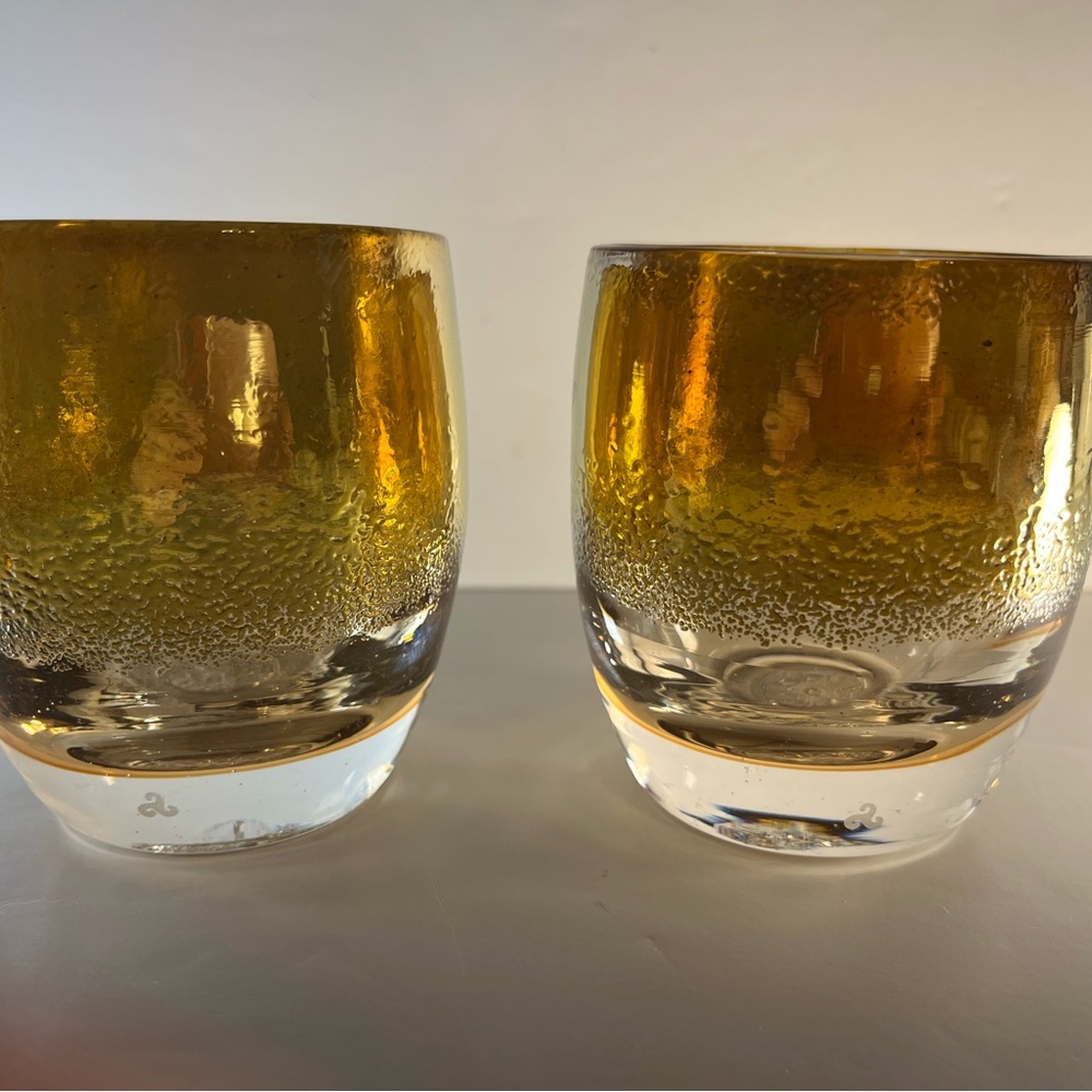 Two Glassy Baby Stay Gold Votive Holders